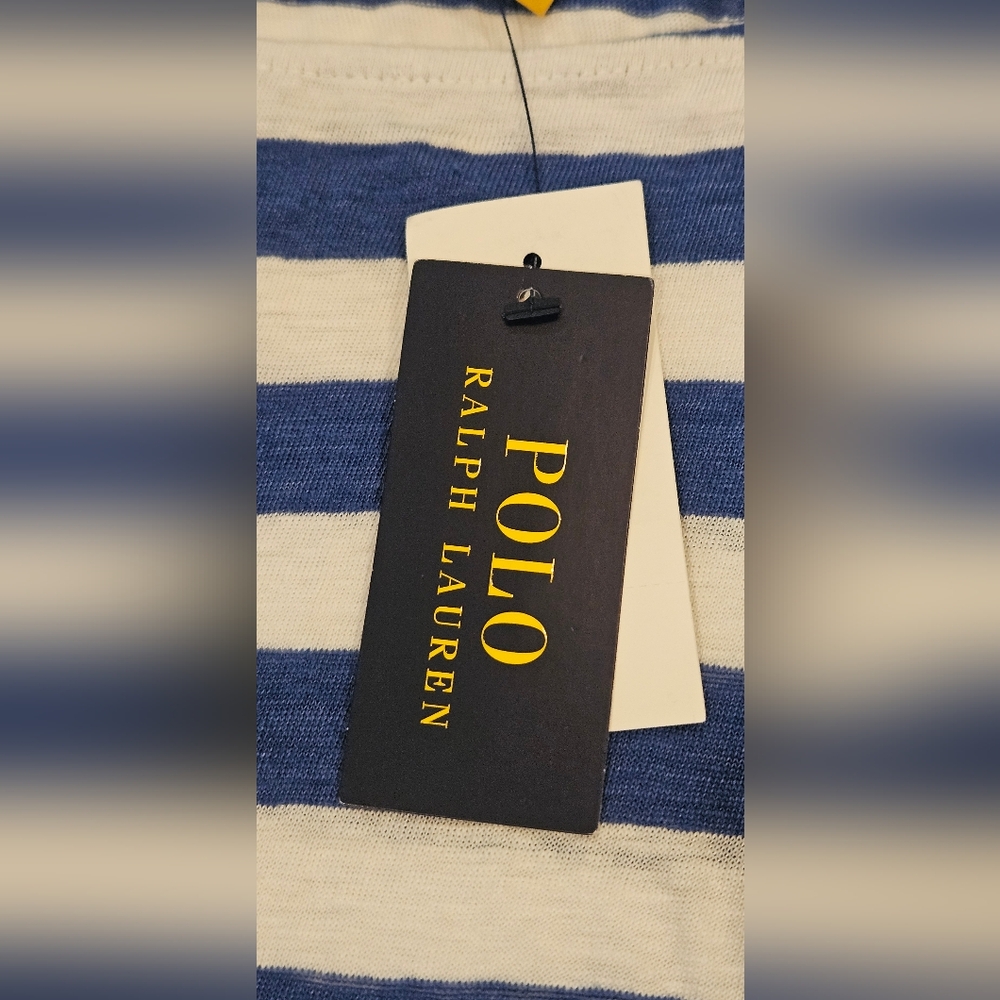 POLO Ralph Lauren 100% Linen Blue & White Stripe Dress W/ Tie Front: Size- M - Picture 6 of 9